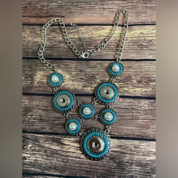 Turquoise Accent Multi Snap Charm Western Boho Style Statement Necklace - Picture 1 of 5